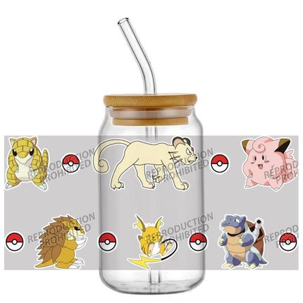 uv dtf Pikachu sticker Glass Tumbler Wrap 16oz Libbey Cup DTF Decal Pokemon Design cup wraps Home decoration