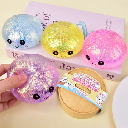 Hot Glitter Dumpling Squishy with Box Dumplings Sensory Squeeze Toy for Stress Relief Fans Gift