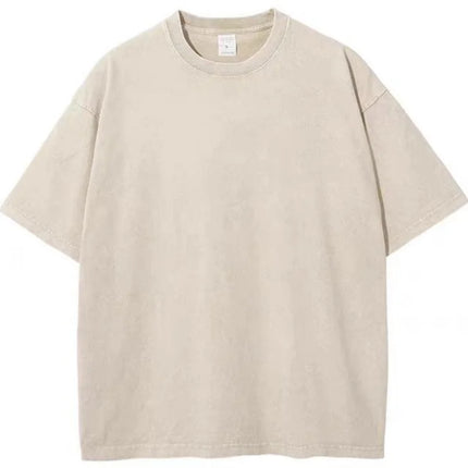 Men's Summer Washed T-Shirt, 230g Pure Cotton, Retro Faded, Loose Neutral Basic Short-Sleeved Fitness Top