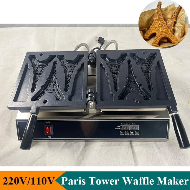 High Quality Tower Shaped Waffle Making Machine Electric Customized Paris Tower Waffle Pancake Maker Baker Snack Equipment