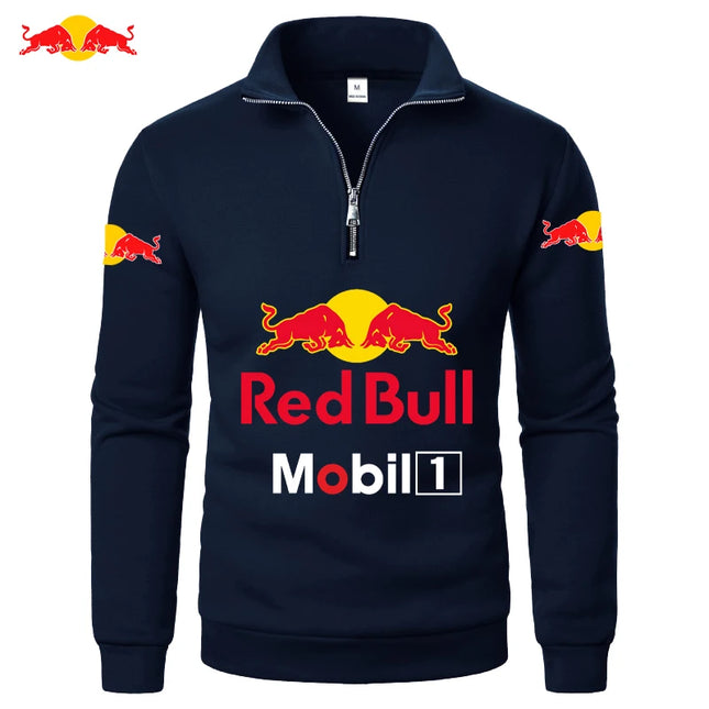 Red bull Men'S Sports Zipper Stand Collar Hoodie Youth Sweatshirt Solid Color Fashion Half Zip Pullover Basic Warm Sportswear