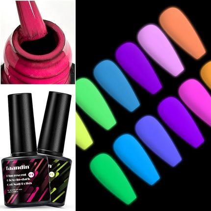 Faandin 7ml 1 Bottle, Trendy, Colorful, Luminous Gel Nail Polish, a Must-Have Item for Proms, Nightclubs, and Parties, a Halloween Essential, Durable, Strong, Not Easy to Fade, Easy to Apply, Removable Fluorescent Nail Polish