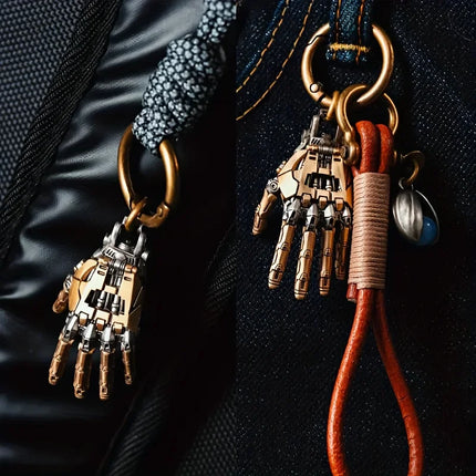 Mechanical Bionic Hand Pendant with Movable Fingers Steampunk Keychain Gothic Punk Robot Hand Jewelry Accessory Gift