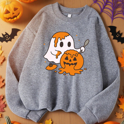 The Ghost Digging Pumpkins Design Sweatshirt Female Autumn Casual Clothes Sport Y2K Sweatshirts Soft Comfortable Pullovers