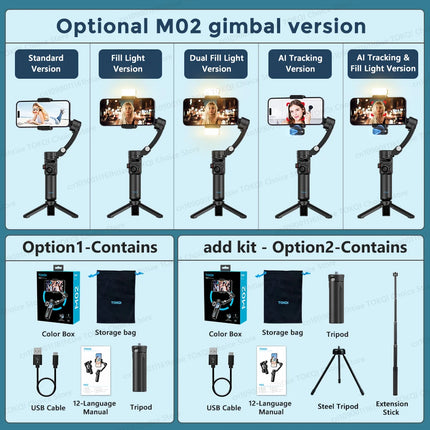 M02 New 3-Axis Handheld Gimbal Stabilizer for Smartphone with Wireless Remote for iPhone Android Phone Face Tracking Tiktok Vlog