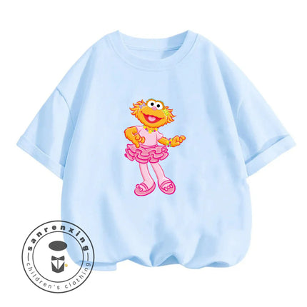 2026 Summer Fashion Sesame Street Crew Neck T-Shirt 3-14Y Boys Girls Cute Kawaii Cartoon Street Hot Outdoor Casual Lovely
