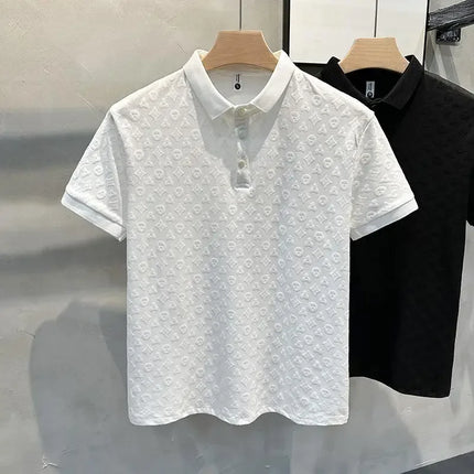 Summer New Men's Lapel Hollow Short-Sleeved Polo T-Shirt Ice Silk Breathable Business Fashion T-Shirt Male Brand Clothes