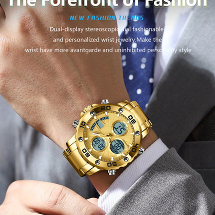POEDAGAR Functional Men's Quartz Wristwatch Electronic LED Alarm Dual Display Male Clock Waterproof Sports Watches For Men Reloj