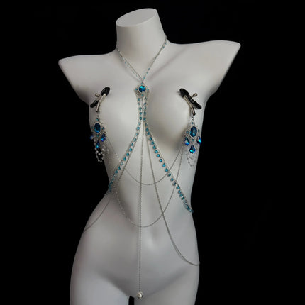 High Quality Fringe Sapphire Nipple Clamps Body Chain Breast Restraint  BDSM Waist Chain Couples' Flirting  Adult Sex Toys 18+