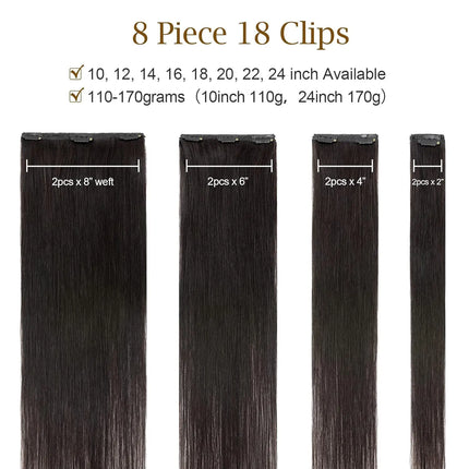 120G/8Pcs Straight Clip Ins 100% Unprocessed Human Hair Extensions Brazilian Remy Virgin Hair Natural Black Full Head For Women