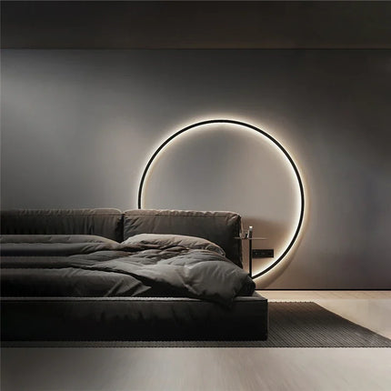 Designer Modern Black Gold Circle LED Wall Lamp for Bedroom Background Living Room Corridor Decor Light with Plug Nordic Sconce