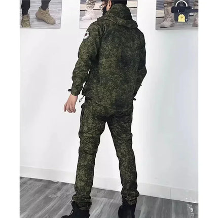 RU Camo Waterproof Sets Men Winter Fleece Hooded Jacket+Breathable Long Sleeve Tshirts+Straight Cargo Pant Soft Shell Suit