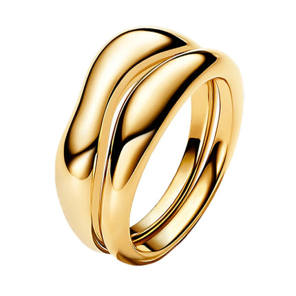 Fashionable 925 Sterling Silver Tri-Color Connected Heart, Interwoven, Sliding Heart, and Organic Double-Layer Ring - Couple Style Jewelry