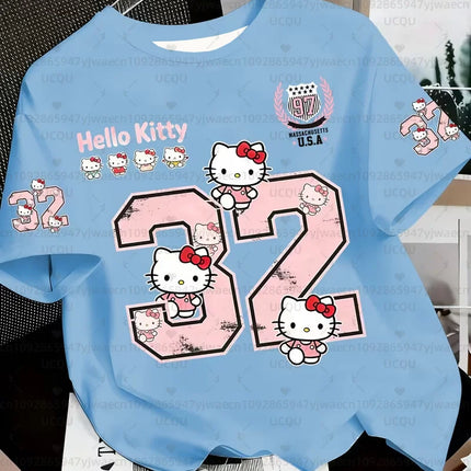 Summer Women's Girl's Casual Hello Kitty 3D Print Graphic Kid Cute T-Shirt Boy Round Neck Tee Outdoor Sport Men's T-shirt