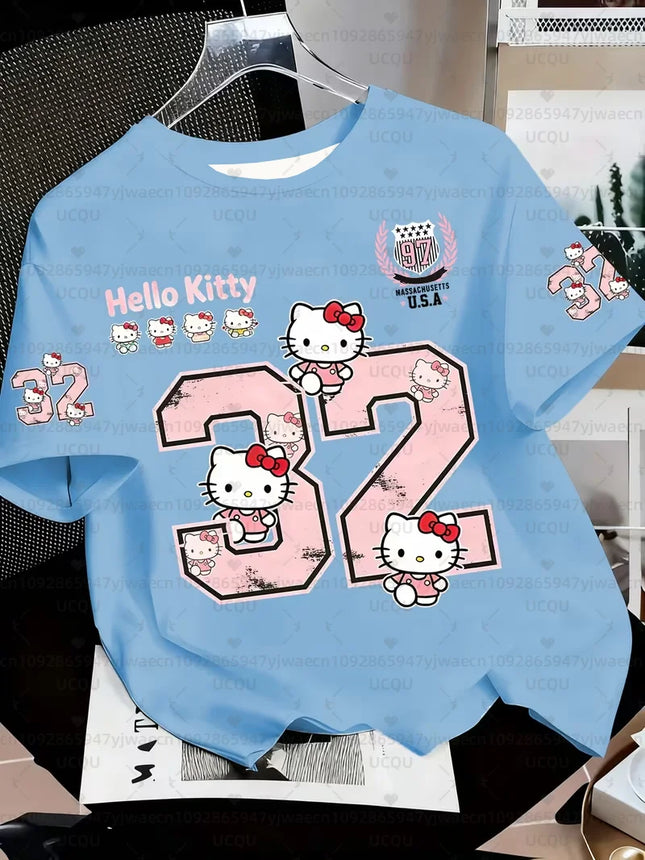 Summer Women's Girl's Casual Hello Kitty 3D Print Graphic Kid Cute T-Shirt Boy Round Neck Tee Outdoor Sport Men's T-shirt