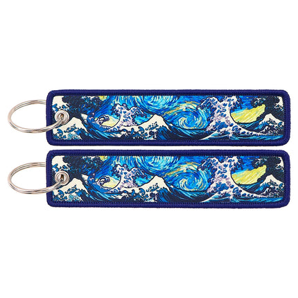 Japanese Van Gogh Art Waves Key Tag Keychains Women Koi Fish Keychain for Car Motorcycles Keys Keyring Men Holder Jewelry Gifts