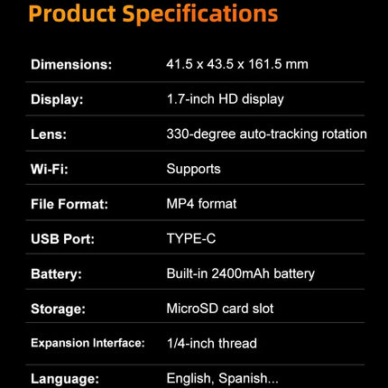 4K Ultra HD Action Camera 330° Face Tracking Gimbal Stabilizer 1.72 Inch Touch Screen 64MP Pocket Digital Camera WiFi Sports Cam
