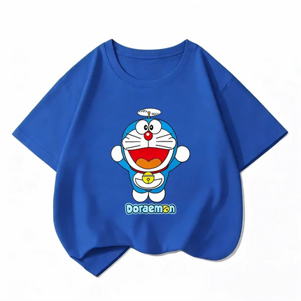 Potdemiel Summer New Doraemon Children's 100% Cotton T-Shirt, Boys and Girls, Casual, Comfortable, Breathable Children's T-Shirt