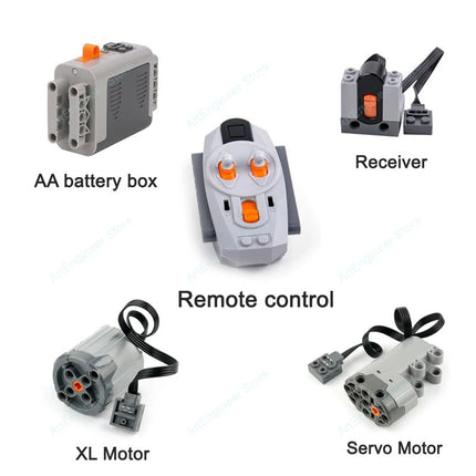 Power Functions Building Kit Motor Servo Set with Battery Box Remote Control for DIY Technical Train Model Compatible Bricks