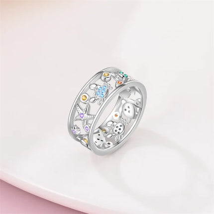 Rings For Women 100% 925 Sterling Silver Pink Heart Crown Star Moon Snowflake Zircon Rings Fashion Engagement Wedding Jewelry