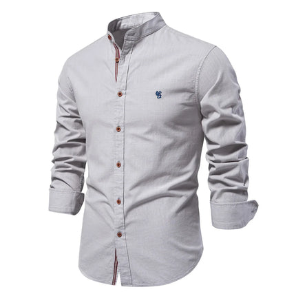 New Trendy Cotton-Linen Men's Business Shirt, Fashionable Solid Color Long-Sleeved Top.
