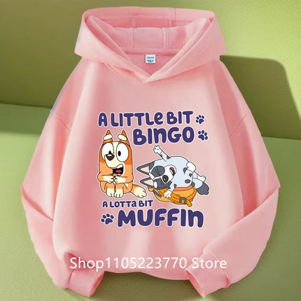Kids Bluey Themed Hoodie Warm Fleece Lined Sweatshirt Autumn Winter Casual Pullover for Boys Girls