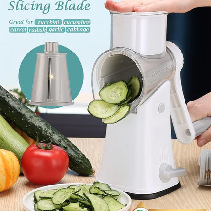 LMETJMA 5 in 1 Rotary Cheese Grater Shredder Kitchen Mandoline Vegetable Julienne Slicer Waffle Cutter Nut Chopper JT247