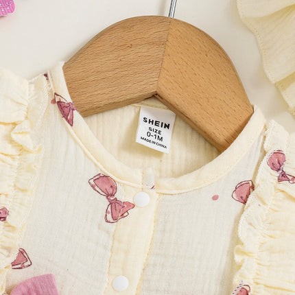 100% Cotton Newborn Baby Girl Dresses 0-9 Months Infant Cute bow print Dress +Hat 2PCS Set Summer Sweet Outfit Baby Clothing