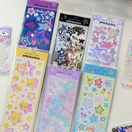 MINKYS New Arrival 3pcs 6pcs Kawaii Bear Ribbon Laser Bling Stickers DIY Scrapbook Stickers Confetti Decoration DIY Photo Frame