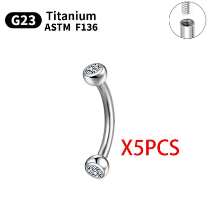Wholesale 5/50PCS G23 Titanium Eyebrow Piercing Nose Ring Septum Helix Cartilage Piercing C rod Body Jewelry For Women