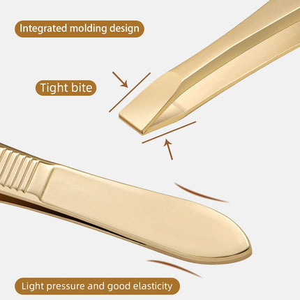 A gold stainless steel eyebrow tweezers, with flat and oblique styles, plucking eyebrows and beard pliers tweezers tools, unisex
