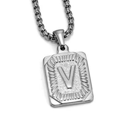 Men's 18K Gold Square Double-Sided 26 English Letter Pendant Titanium Steel Jewelry Necklace