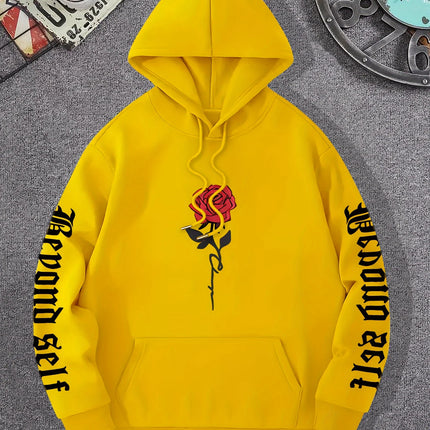 Rose Artistic Letter Printed Hoodies Casual Street Women Sweatshirts Comfortable Fleece Pullover Crewneck Loose Female Clothes