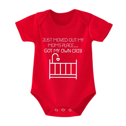 "Just Moved Out My Moms Place Got My Own Crib" Funny Letter Printed Newborn Rompers Infant Bodysuit Summer for 0-24M