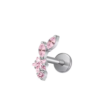 High-Quality F136 Titanium Alloy Pink Zirconia Stud Earring Set Fashionable Cartilage and Lip Piercing Jewelry for Men and Women