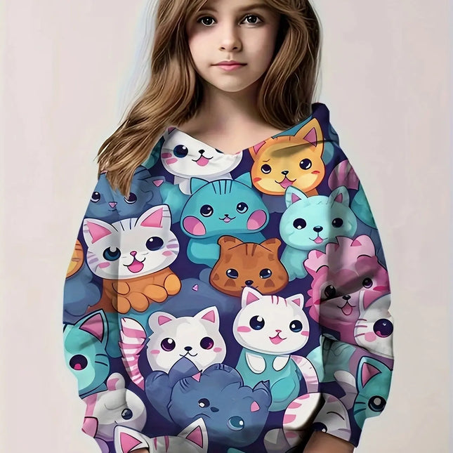 Children's Clothing﻿﻿ Hoodies Long Sleeve Kids Clothes Girl Boy Autumn Sweatshirt Cartoon 3D Cat Print Streetwear Children Top