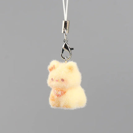 Flocking Animal Dog Cat Pendant Cute Keychain Keyring Bag Earphone Car Keychain Decor Keychains Accessories Phone Chain Lanyard