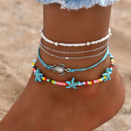 Beach Bead Anklet for Women Jewelry Retro Fashion Beads Stone Pendant Ankle Chain