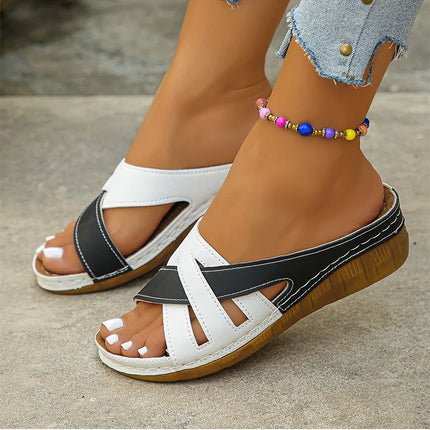 Heels Women's Sandals Mix Color Summer Shoes For Woman Sandals Slip On Wedge Heels Slippers Summer Sandals Beach Shoes Women