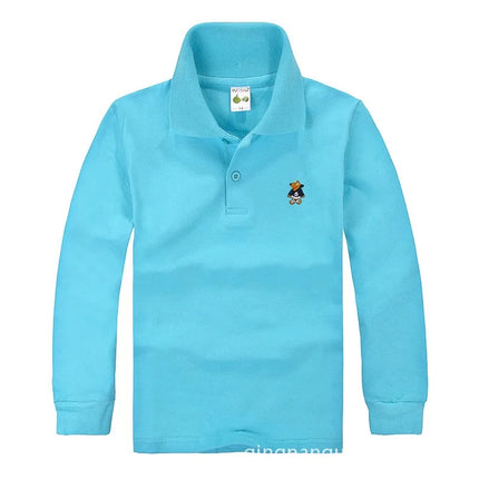 Classic Children's Long Sleeve Polo Shirt Pure Cotton T-Shirt Children Collar Top Baby Girls Base Layer Shirt Teenage Boys tops