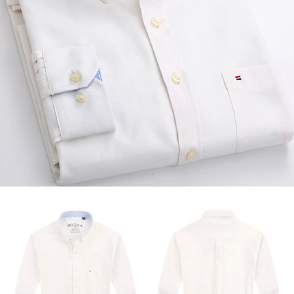 Classic fit cotton Full Casual shirts for men solid color long-sleeve plain shirt single pocket top soft slim fit formal clothes