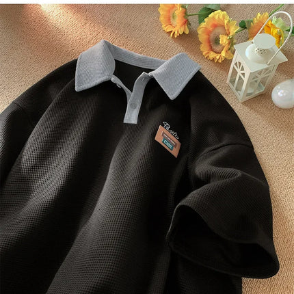 Men's Summer Style American Vintage Polo Shirt Versatile Cotton Half Sleeve T-shirt Loose Fit Casual Clothing