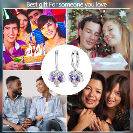 925 Sterling Silver Purple Butterfly Rainbow Flower Stud Earrings for Women Girl Ear Studs Jewelry Fashion Luxury Anniversary