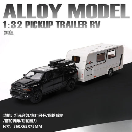 1:32 Alloy Trailer RV Car Model Diecast Metal Toy Recreational Off-road Vehicle Truck Camper Car Model Sound and Light Gift