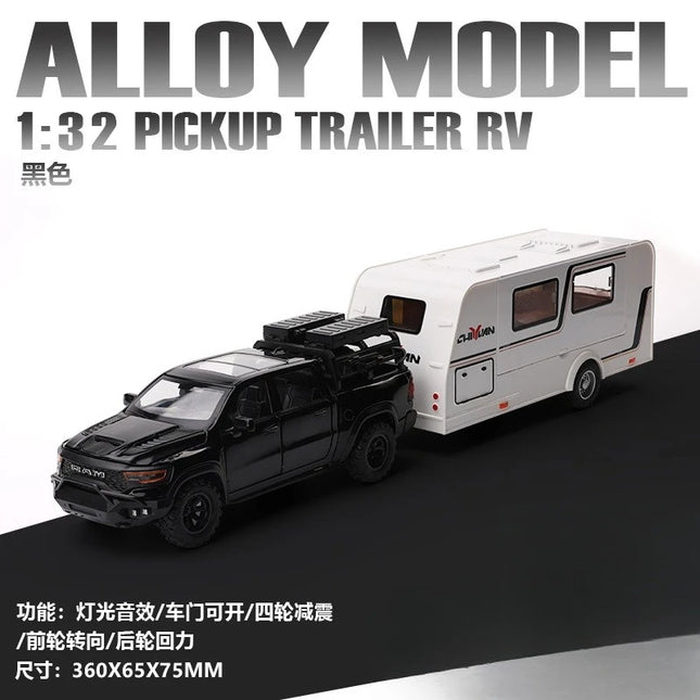 1:32 Alloy Trailer RV Car Model Diecast Metal Toy Recreational Off-road Vehicle Truck Camper Car Model Sound and Light Gift