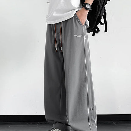 Summer Men's Sweatpants Wide Leg Straight Ice Silk Cooling Pants Big Size 8XL 7XL 6XL Sportswear Loose Fit Track Trousers