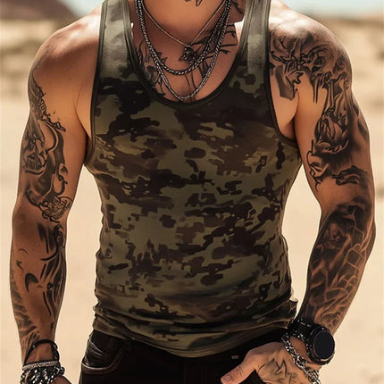 3D Camouflage Printed Men's Tank Top Outdoor Running And Sports Men's Loose Sleeveless T-shirt Summer Daily Casual Men's T-shirt