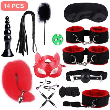 Handcuffs Collar Whip Gag Nipple Clamps BDSM Bondage Rope Erotic Adult Sex Toys For Woman Couples Anal Butt Plug Tail