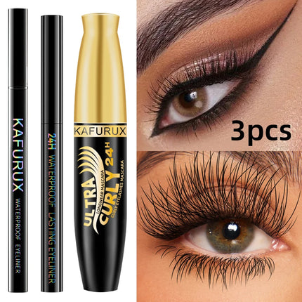 3PCS Black Eyeliner Pencile+Mascara+Liquid Eyeliner Pen Set Waterproof Smudge-Proof for Bold Eye Makeup Gifts Natural Eyeliner