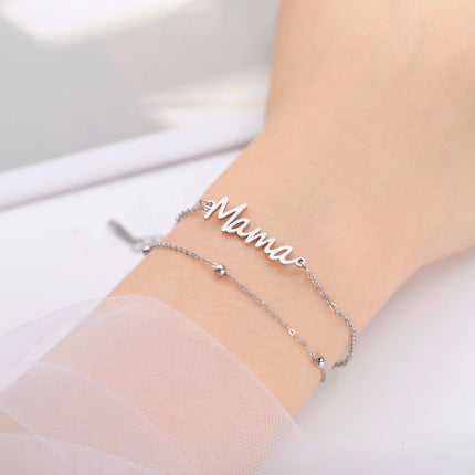 Skyrim Stainless Steel Gold Color Mama Letter Beads Charm Bracelet Red Rope Bracelets Women Waterproof Jewelry Mother's Day Gift